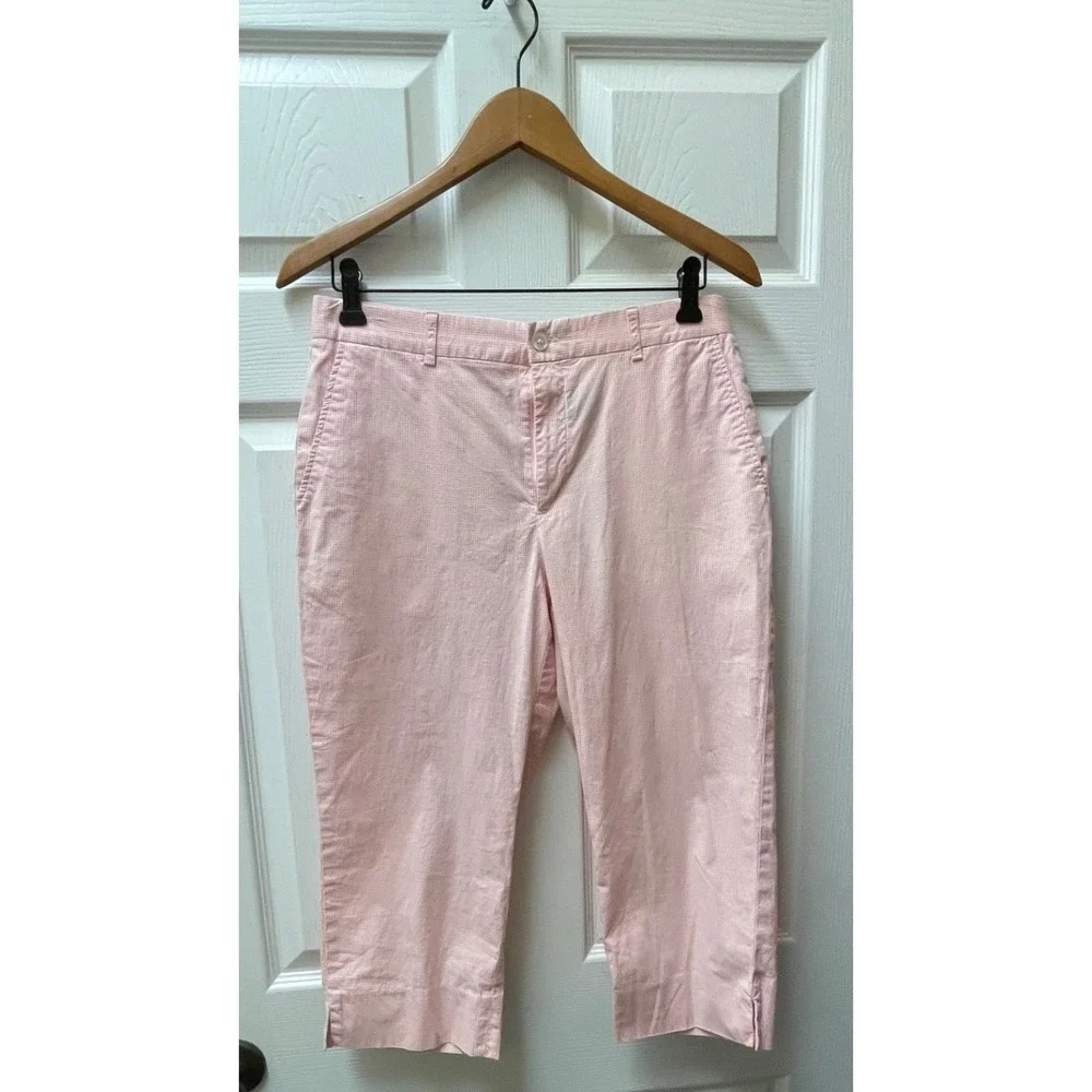 Ralph Lauren Sport Sz 10 Pink Gingham Check Cropped Pants‎ Stretch Golf Preppy